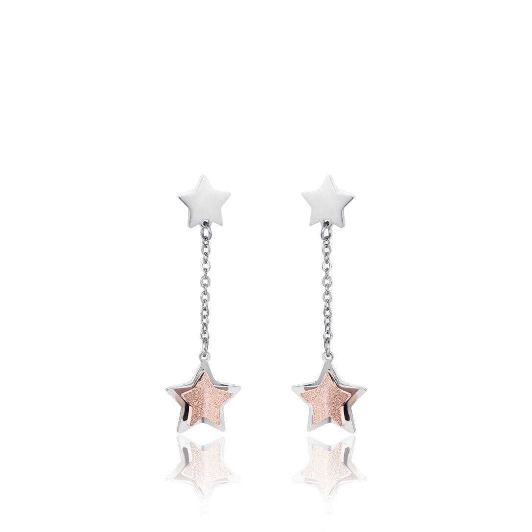 ORECCHINI IN ACCIAIO CON STELLE E GLITTER IP ROSE