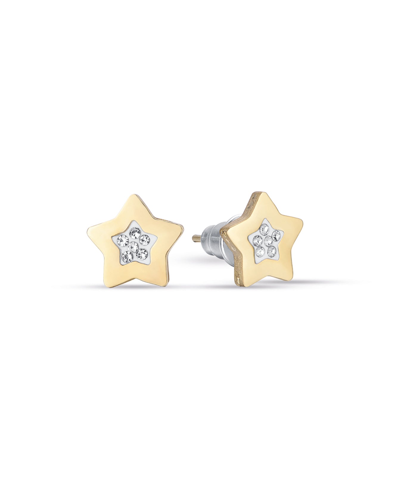 ORECCHINI IN ACCIAIO IP GOLD CON STELLE CCN CRISTALLI BIANCHI