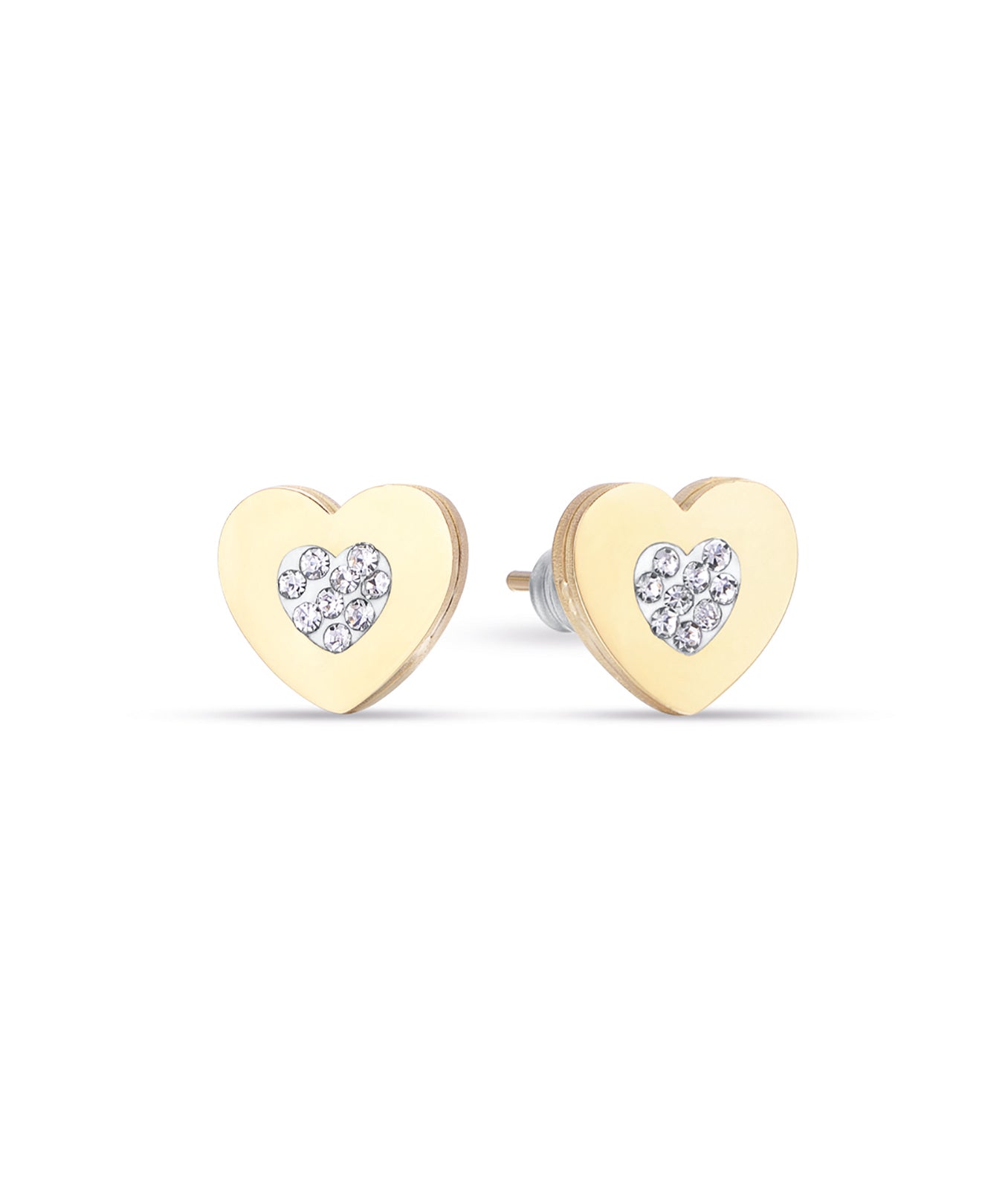 ORECCHINI IN ACCIAIO IP GOLD CON CUORI CON CRISTALLI BIANCHI