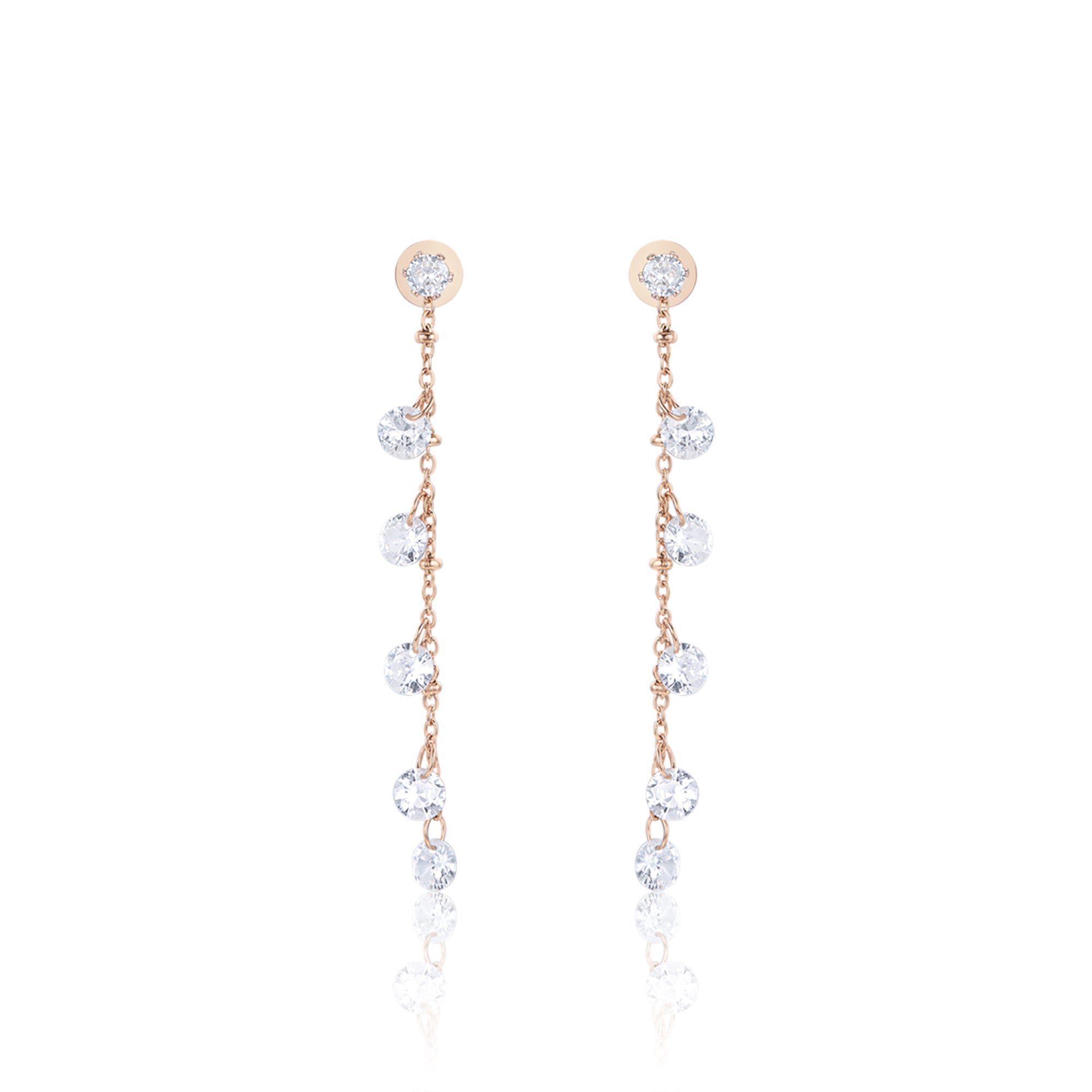 ORECCHINI IN ACCIAIO IP ROSE CON CRISTALLI BIANCHI