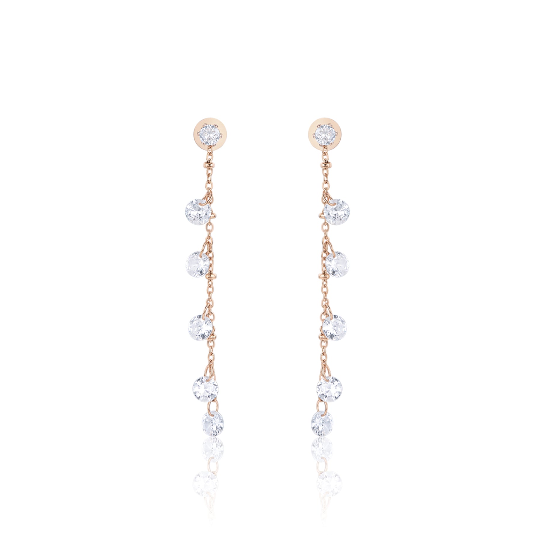 ORECCHINI IN ACCIAIO IP ROSE CON CRISTALLI BIANCHI
