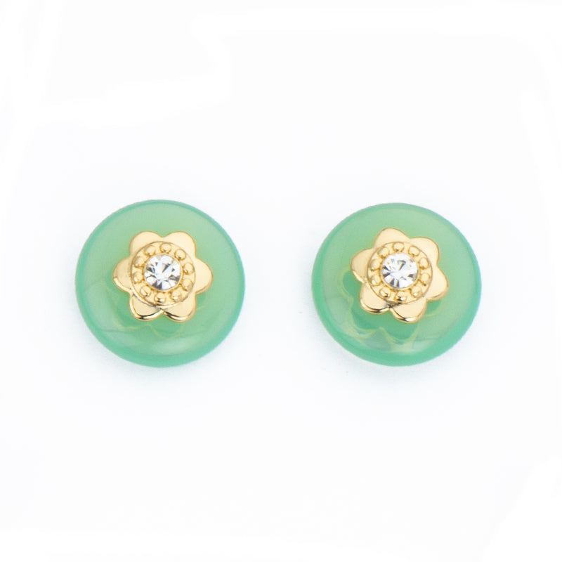 Orecchini top a bottone in brass dorato e cristallo jelly apple con punto luce centrale in zircone
clear
