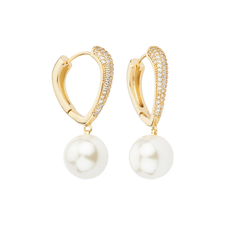 Orecchini creola apribile in brass dorato con perla di vetro pendente da 10 mm