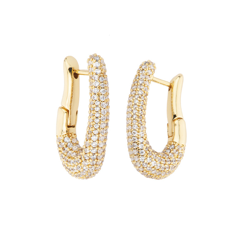 Orecchini creola ondulata in brass dorato con pavé di zirconi clear