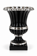 Vaso Decorativo Nero e Argento con Piedistallo