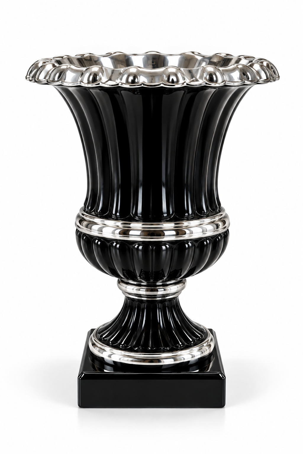 Vaso Decorativo Nero e Argento con Piedistallo