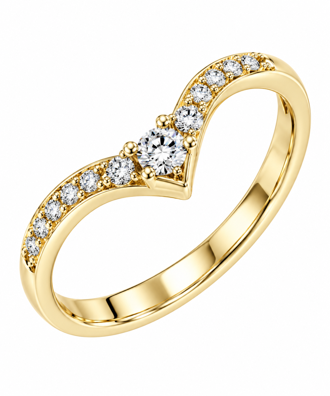 Anello Solitario a V in Oro Giallo\Oro Bianco 18 kt con Zaffiri Bianchi