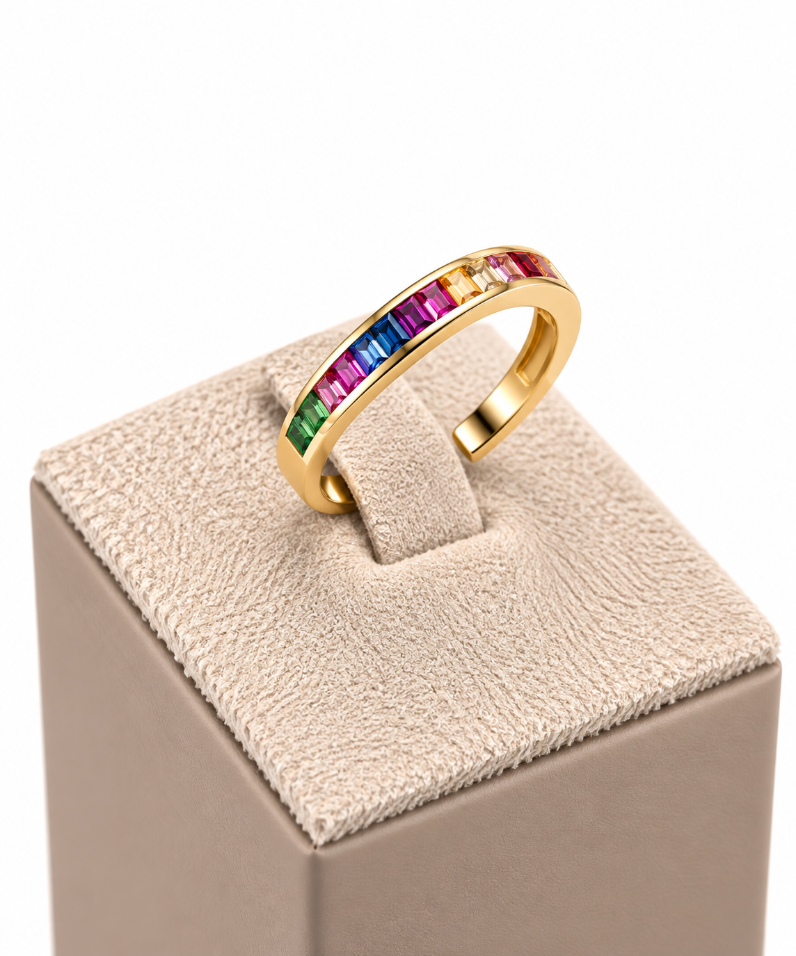 Anello Veretta Rainbow in Oro Giallo 18 kt con Zaffiri Multicolore