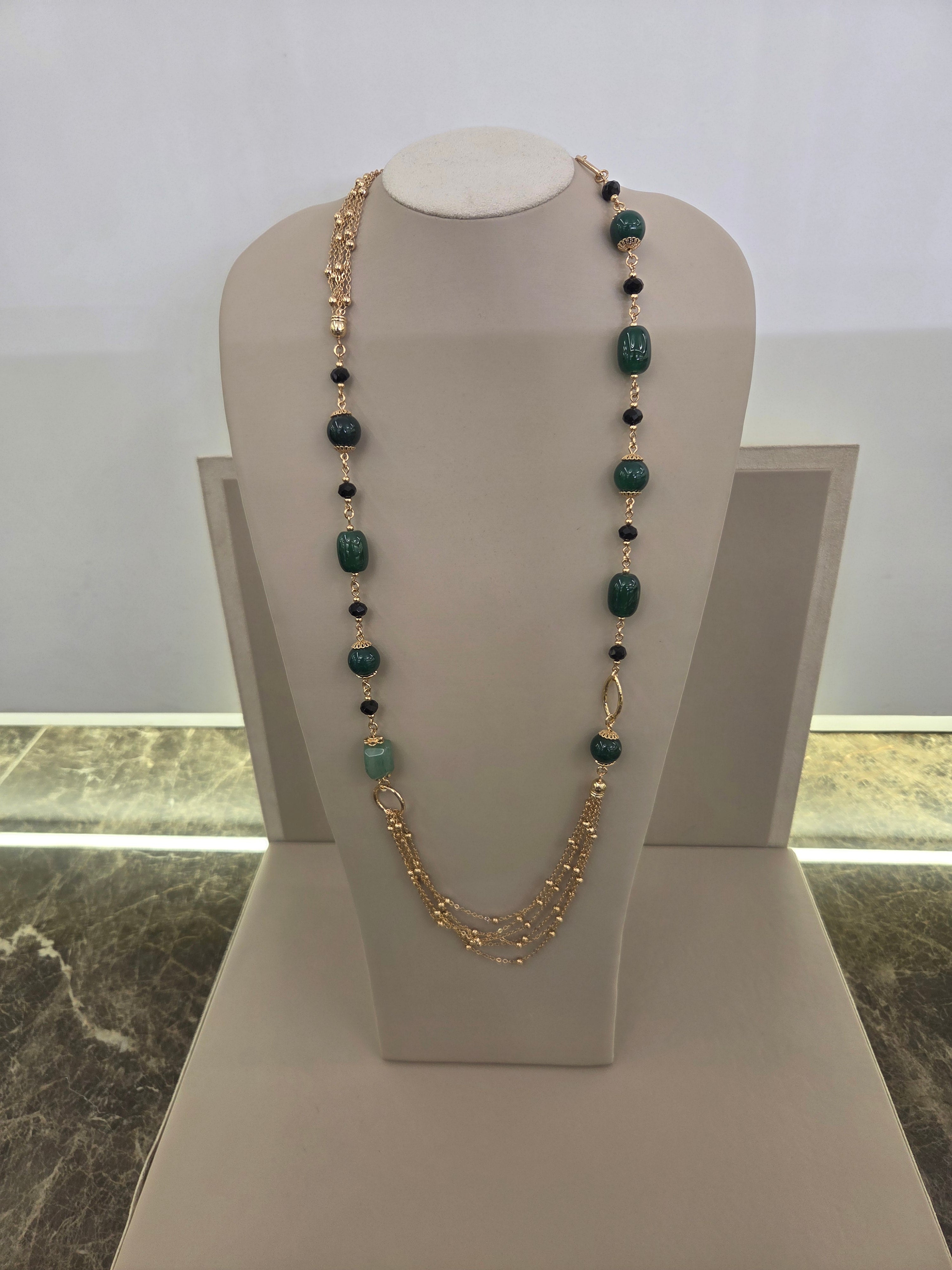 COLLANA CHANEL,ONICE NERO/AGATA VERDE