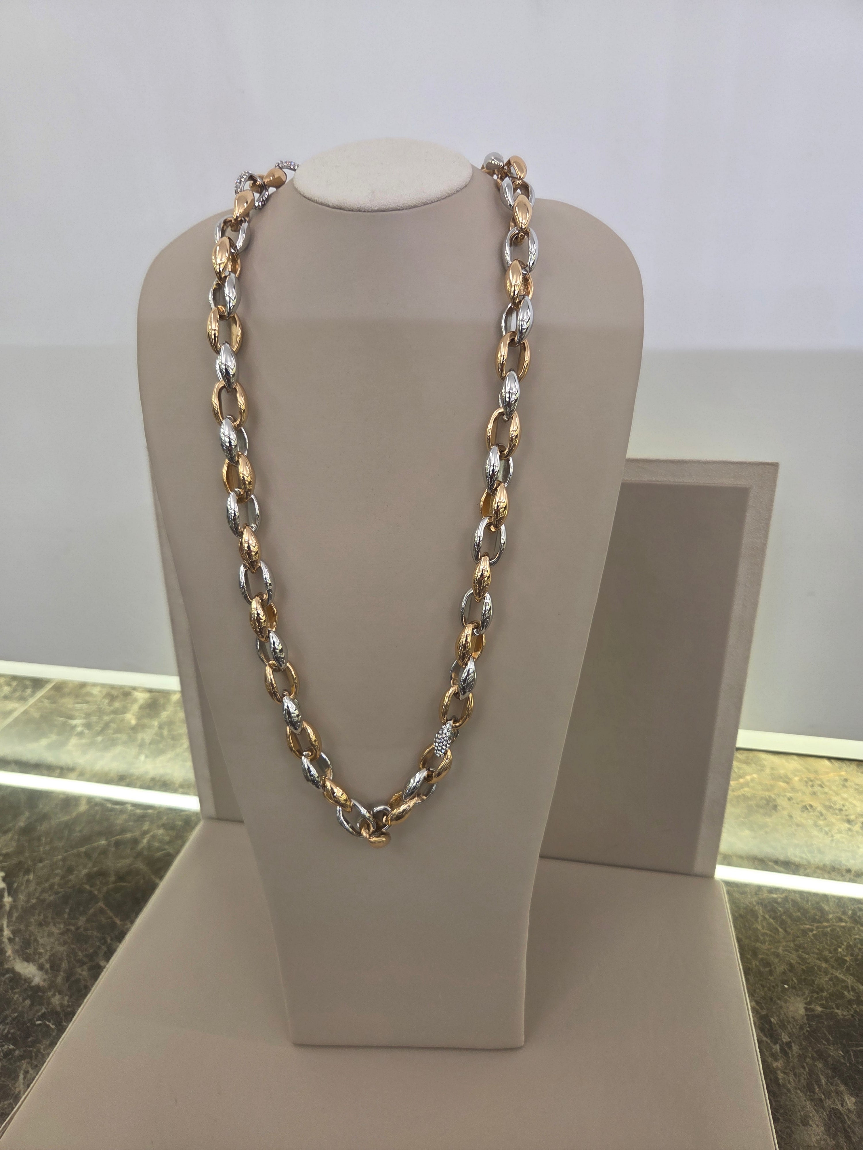 COLLANA  CHANEL, ACCIAIO BICOLORE (BIANCO/GIALLO)