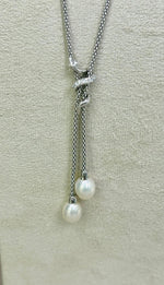 Collana saliscendi in argento 925% bagno oro 18kt con perle naturali e Swarovski , La Monade