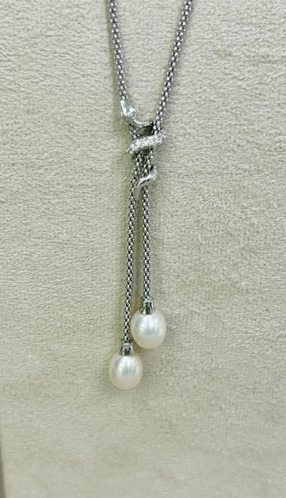 Collana saliscendi in argento 925% bagno oro 18kt con perle naturali e Swarovski , La Monade