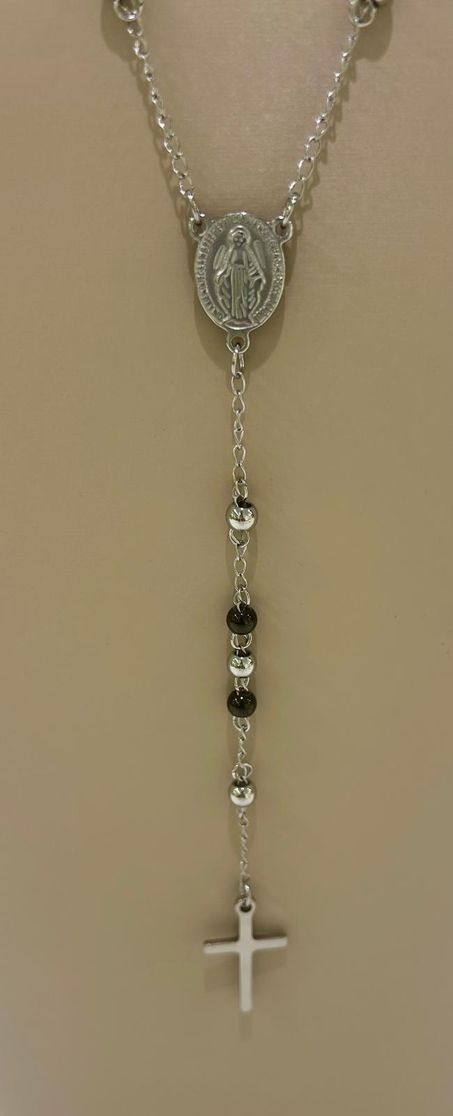 COLLANA ROSARIO TRE COLORI ROSA ORO ARGENTO