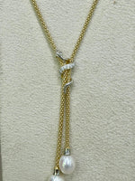 Collana saliscendi in argento 925% bagno oro 18kt con perle naturali e Swarovski , La Monade