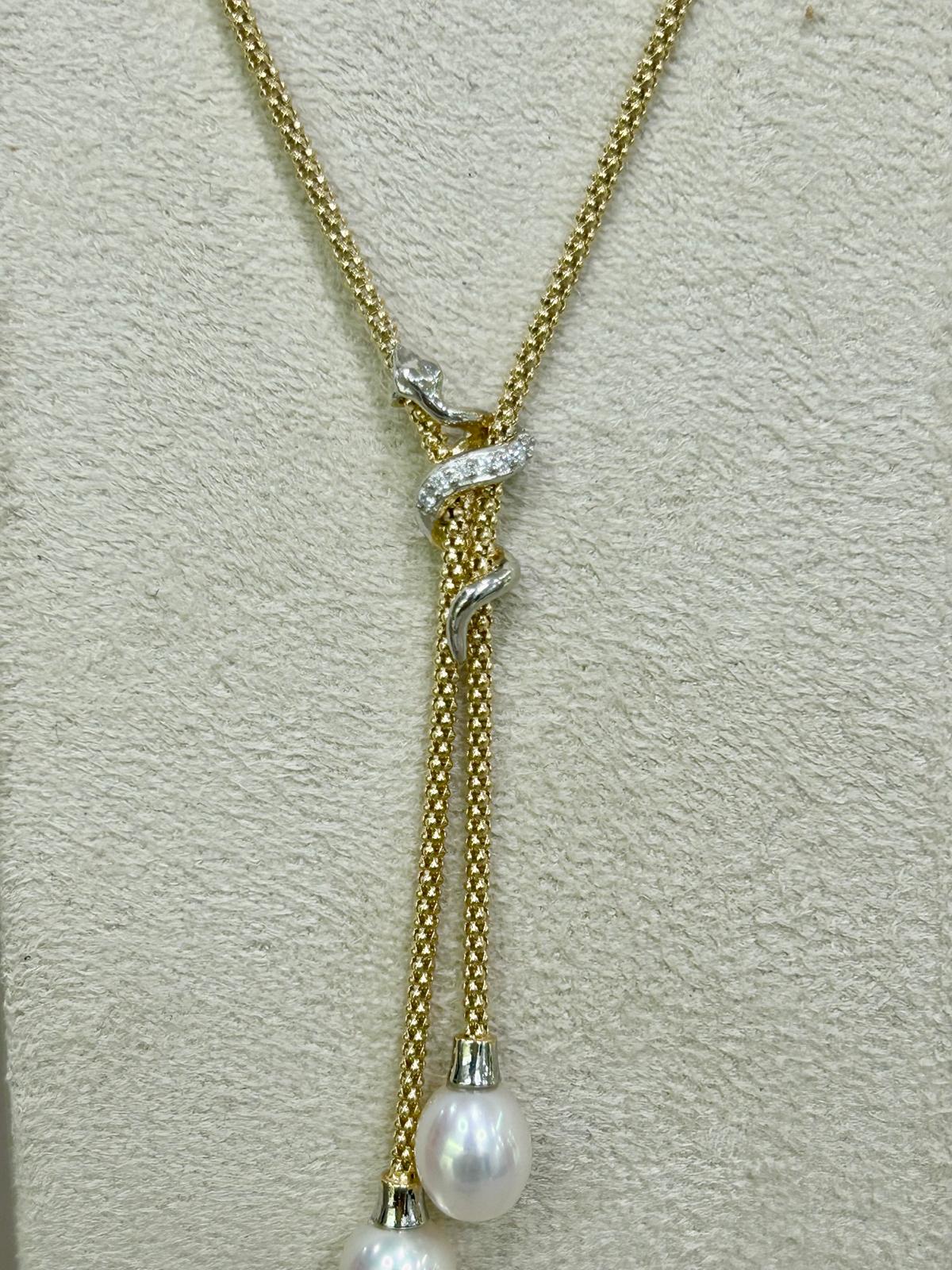 Collana saliscendi in argento 925% bagno oro 18kt con perle naturali e Swarovski , La Monade