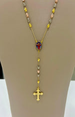 COLLANA ROSARIO TRE COLORI ROSA ORO ARGENTO