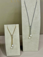 Collana saliscendi in argento 925% bagno oro 18kt con perle naturali e Swarovski , La Monade