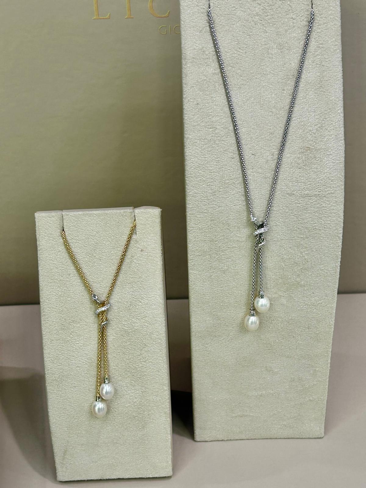 Collana saliscendi in argento 925% bagno oro 18kt con perle naturali e Swarovski , La Monade