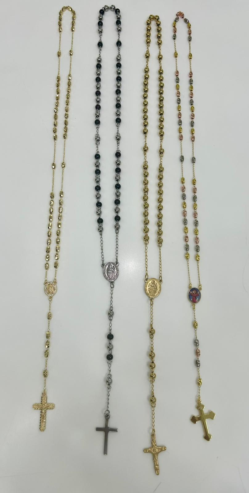COLLANA ROSARIO TRE COLORI ROSA ORO ARGENTO