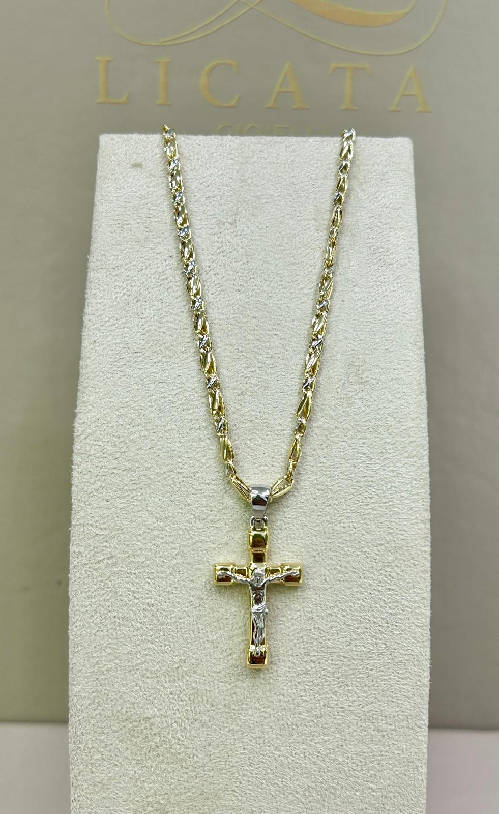 COLLANA CON CUORE MAGLIA  CERINI IN ORO BICOLORE(BIANCA/GIALLA) IN ORO 18KT(750%)CIRCONFERENZA 50 CM,GRAMMI 10,10