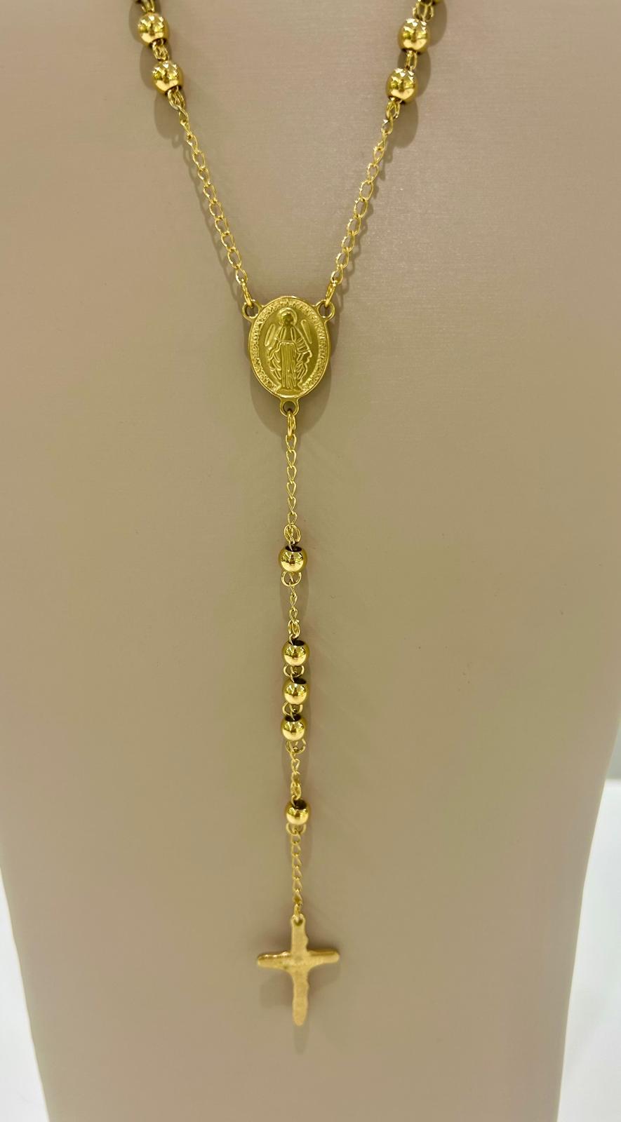 COLLANA ROSARIO TRE COLORI ROSA ORO ARGENTO