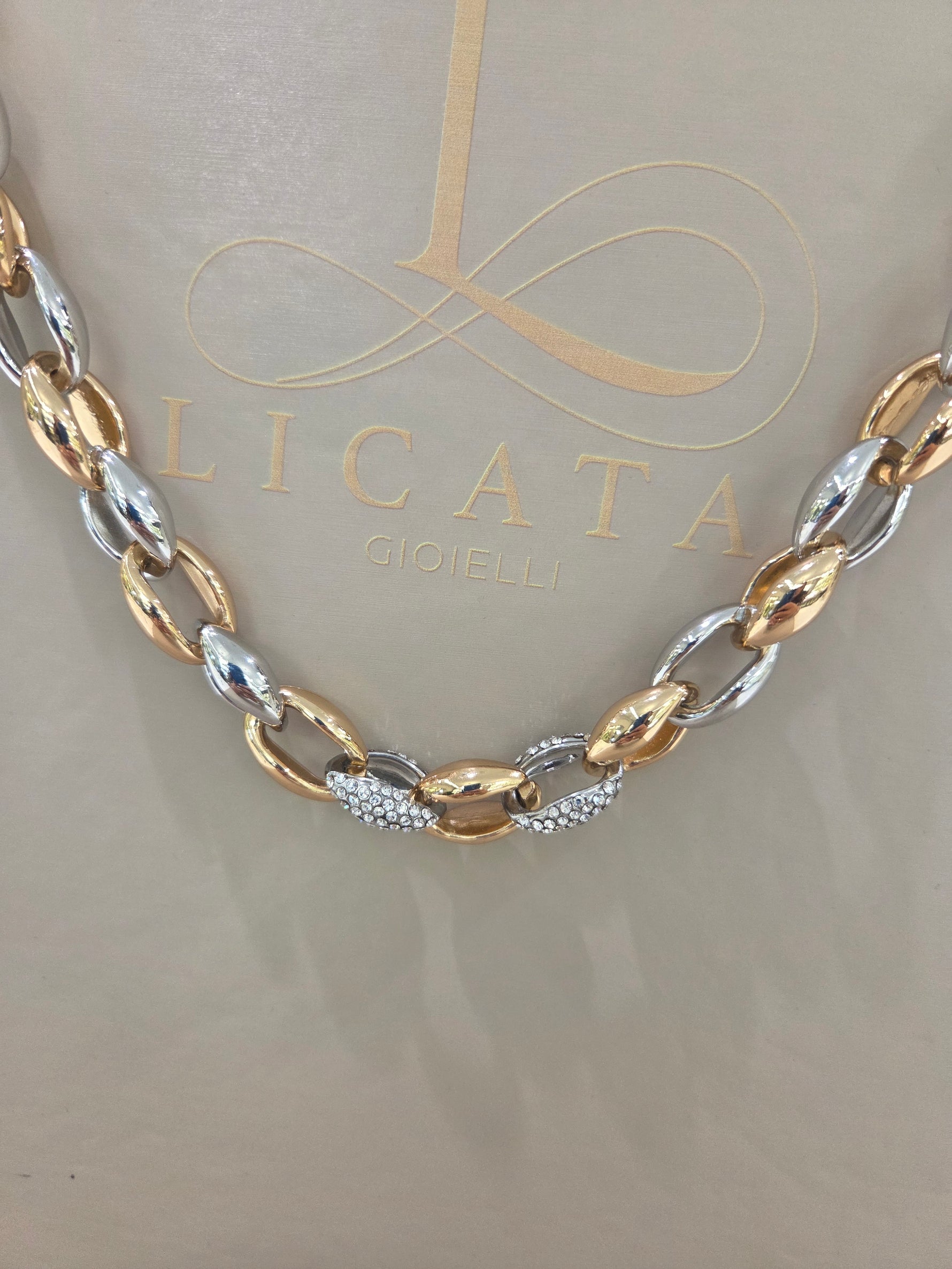 COLLANA  CHANEL, ACCIAIO BICOLORE (BIANCO/GIALLO)